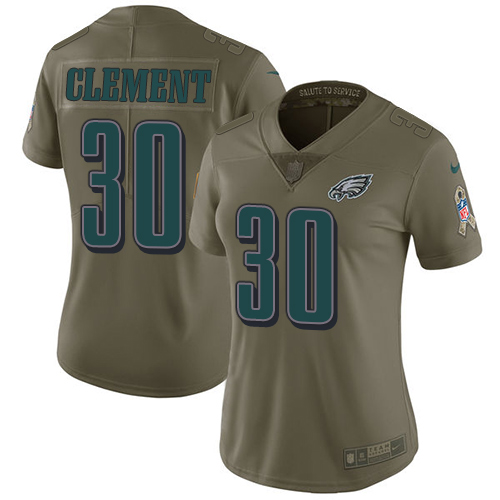Nike Eagles #30 Corey Clement Olive Women's Stitched NFL Limited Salute to Service Jersey - Click Image to Close